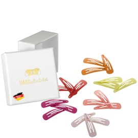 Haarallerliebst Regular Length Hair Clips for Kids & Women - Pack of 18 in Cream Yellow Orange Red Pink (5cm) Includes White Storage Box - Ideal for Normal Hair