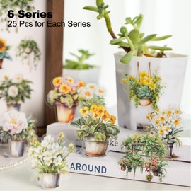 MiyouLuna 150Pcs Potted Plant Stickers, Botanical PET Stickers for Scrapbooking, DIY Crafts, Journaling, and Junk Journal Ephemera with Organizer