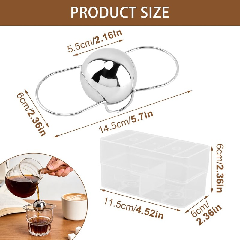 2‑Pack Espresso Cooling Balls Stainless Steel with Stand and Storage