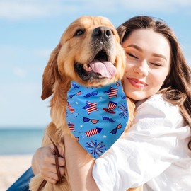 4th of July Bandanas 2 Pack, Triangle Reversible American Flag Pet Patriotic Scarf Bids for Boy and Girl, Holiday Bandana for Small Medium Large Dogs Puppy