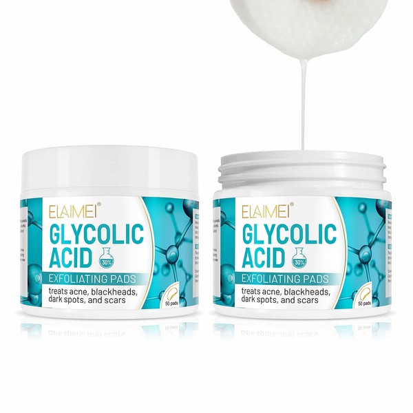 30% Glycolic Acid Pads Wipes for Skin Care Exfoliating Cleansing, Face Pore Cleaner Minimizer Acne Treatment,Chemical Peel Solution for Dark Spots, Breakouts, Scars, Reduce Wrinkle Fine Lines,100 Pads