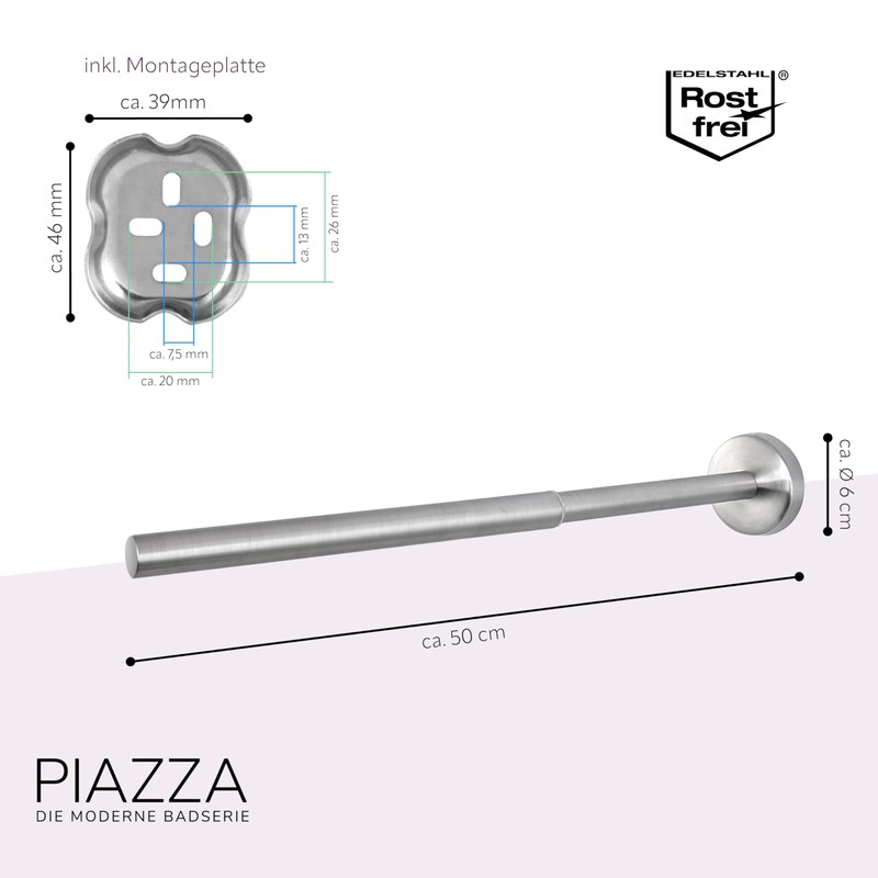 bremermann Piazza Bathroom Series Telescopic Towel Rail Matt Stainless Steel