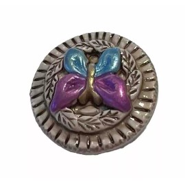 Pretty Purple & Blue Painted Butterfly Art Stone Shank Button  1"Ceramic Button