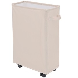 IHOMAGIC Laundry Basket, Slim Storage Basket with Wheels, Collapsible Rolling Laundry Basket for Clothes, Small Laundry Hamper for Dorm and Laundry Room,Yoga Fitness Storage Organiser, 40L, Beige