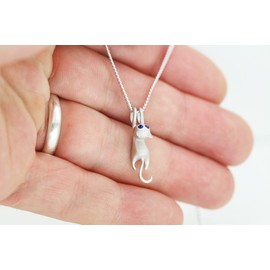 findout 925 sterling silver red/blue/green eyes 3D cute cat Lover Matte surface pendant necklace (f1721) (Blue)