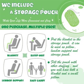 Bnuitland Light Green Flannel Throw with Storage Pouch,300GSM Super Soft Fleece Stripe Pattern Sofa Blanket for Adults and Kids, Lightweight Cozy Bed Throw for Home Decor All Season