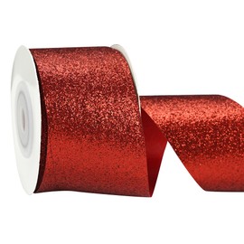 MEEDEE Red Glitter Ribbon Gift Wrapping Cut Edge Ribbon 1-1/2 inch x 10 Yards Sparkly Ribbon for Gifts Wrapping Cards Crafts Wreaths Hampers Christmas Decor Party Home Decoration