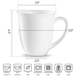 COSTMANCE Fine Bone China Coffee Mugs Set of 4, 13 Oz White Tea Cups with Outwardly Tilted Rim, Wide Mouth Lightweight Ceramic Coffee Mugs, DIY Gifts for Coffee & Tea Lovers