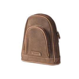 Woodland Leather Backpack, Small Size, Natural, Soft Buffalo Leather, Dark Brown, Dark Brown/Taupe