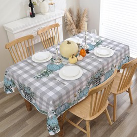 CUSUGBASO Fall Tablecloth 52x70 Inches, Blue Pumpkins Fall Decorations for Home, Water Resistant Thanksgiving Table Cloth Rectangle for Party, Dinner