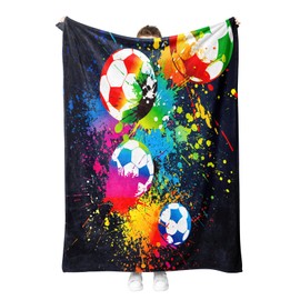 Football Motif Cuddly Blanket, Warm and Fluffy Children's Football Blankets, Flannel Blanket, Microfibre Couch Blanket, Room Decoration (Football A, 150 x 200 cm)