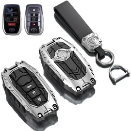 Heavy Metal Key Fob Cover Case Protector for Toyota,Key Case Holder Full Protection for 2019-2024 Venza, RAV4 Prime, Land Cruiser, Fortuner, Grand Highlander, Corolla Cross, Hilux (B-Model-Silvery)