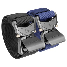 JUKMO Tactical Belt, 2 Pack Military Hiking Rigger 1.5" Nylon Web Work Belt with Heavy Duty Quick Release Buckle, Black+blue, Small-for Waist 30"-36" (Length 45")