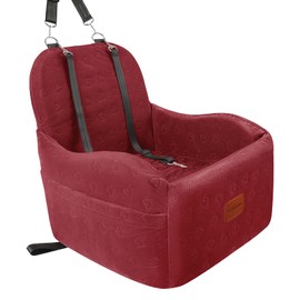 Lealchum Dog Booster Car Seat for Small/Medium Dogs,Puppy Portable Car Seat with Elevated Cushion,Fully Detachable and Washable Pet Car Seat with Storage Pockets,Easy to Install (Red, Medium)