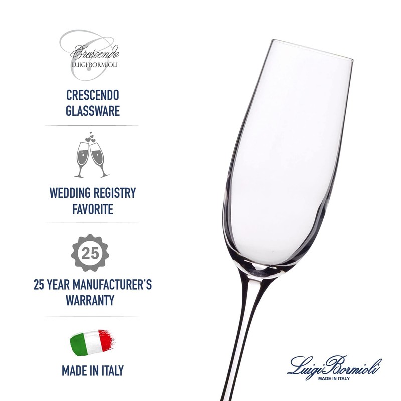 Luigi Bormioli Crescendo Champagne Flute Glasses Set of 4-8.25 Oz