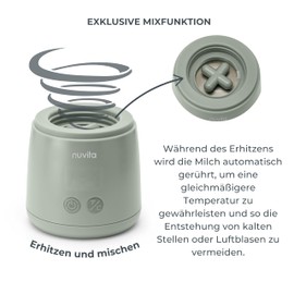 Nuvita 1163 Warm’n’Mix Tragbarer Flaschenwärmer mit Akku, mit Heiz- und Mischfunktion – Schnelles Aufheizen in 3 Minuten, 4 Temperatureinstellungen, Universelle Kompatibilität mit 6 Adaptern