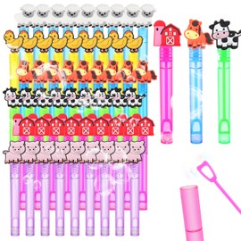 48 Pieces Mini Bubbles Wands 6 Styles Bubbles Wands Party Favors Toys Birthday Party Decorations for Toddler Adults Goodie Bag Filler Classroom Prizes (Farm Animals)