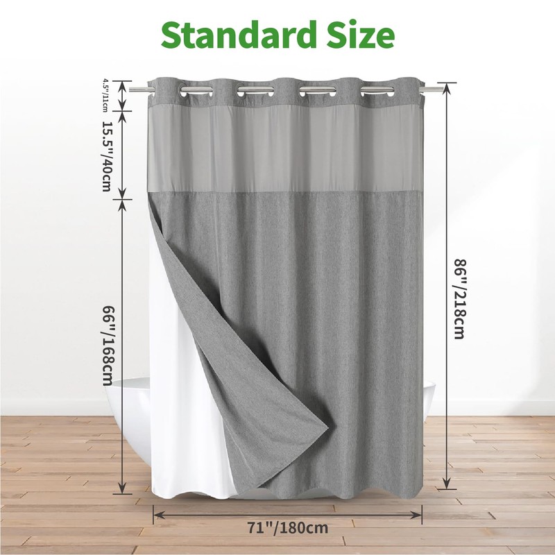 eachope Extra Long No Hooks Needed Linen Textured Shower Curtain