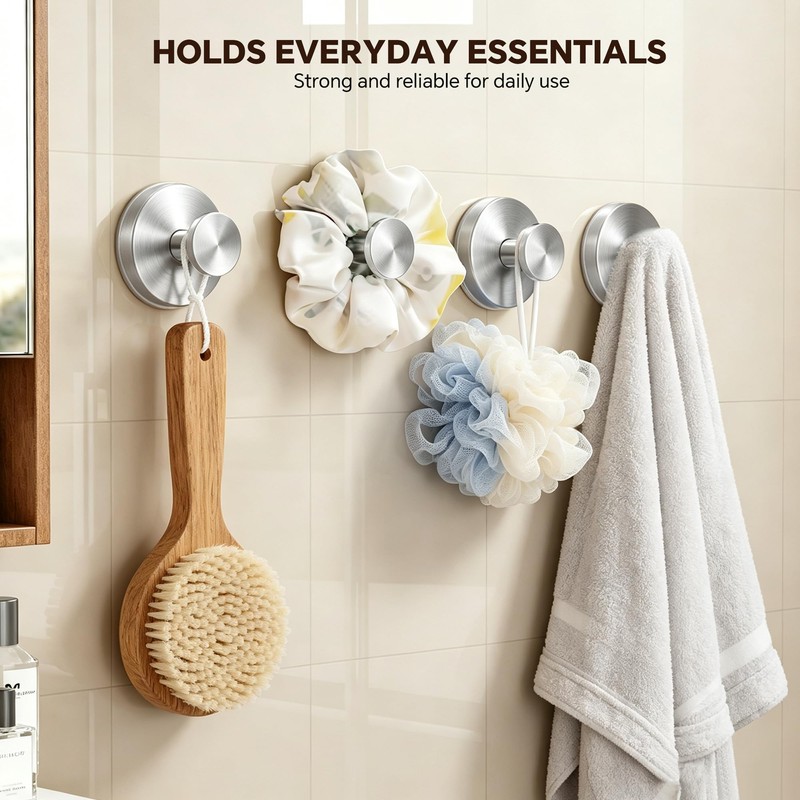 XCIXCI 4 Pack Suction Cup Hooks for Shower & Bathroom