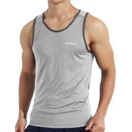 EZRUN Men's Quick Dry Tank Top UPF 50+ Summer Beach Swim Shirts for Gym Workout Athletic Muscle Sleeveless Shirts LightGray