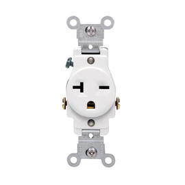 Leviton Single Receptacle Outlet Commercial Specification Grade Smooth Face 20 Amp 250 Volt, Side Wire NEMA 6-20R 2-Pole 3-Wire, White, 5821-W