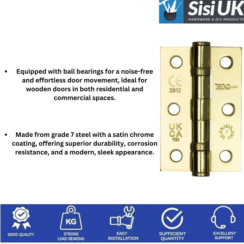 Door Hinges 3 inch Electro Brassed Ball Bearing Butt Hinges