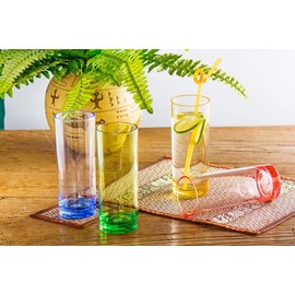 YINJOYI 12 oz Highball Drinking Glasses Plastic Tumblers Tall Kids Water Cups Adults Glassware Colored Picnic Drinkware Reusable Set of 4