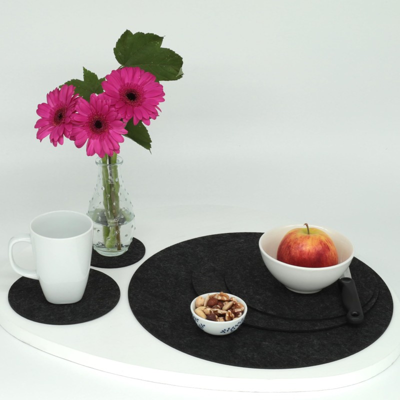 Round place mat felt coaster in 35 cm, dark grey