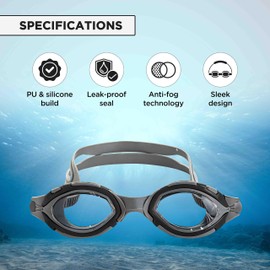 ENDLESS EL1001 Swimming Goggle with Anti-Fog and UV Protection | Silver | Material: Silicon, Rubber | Attached Ear Buds and Adjustable Strap | Soft Silicone Gasket for Leak Proof | With Hard Case