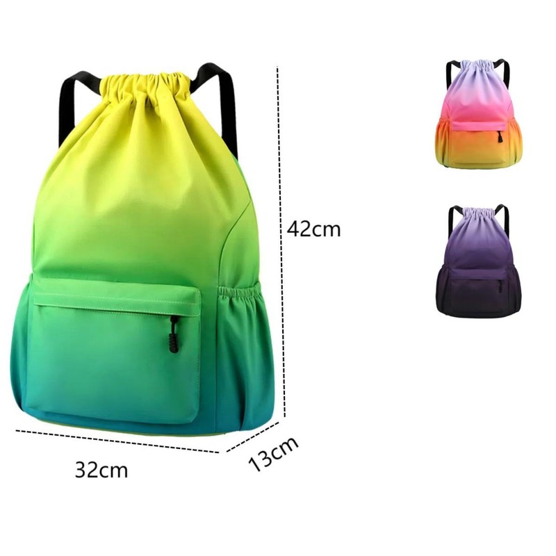 Drawstring Backpack Bag with Front Pocket Waterproof Oxford Cloth, Lightweight