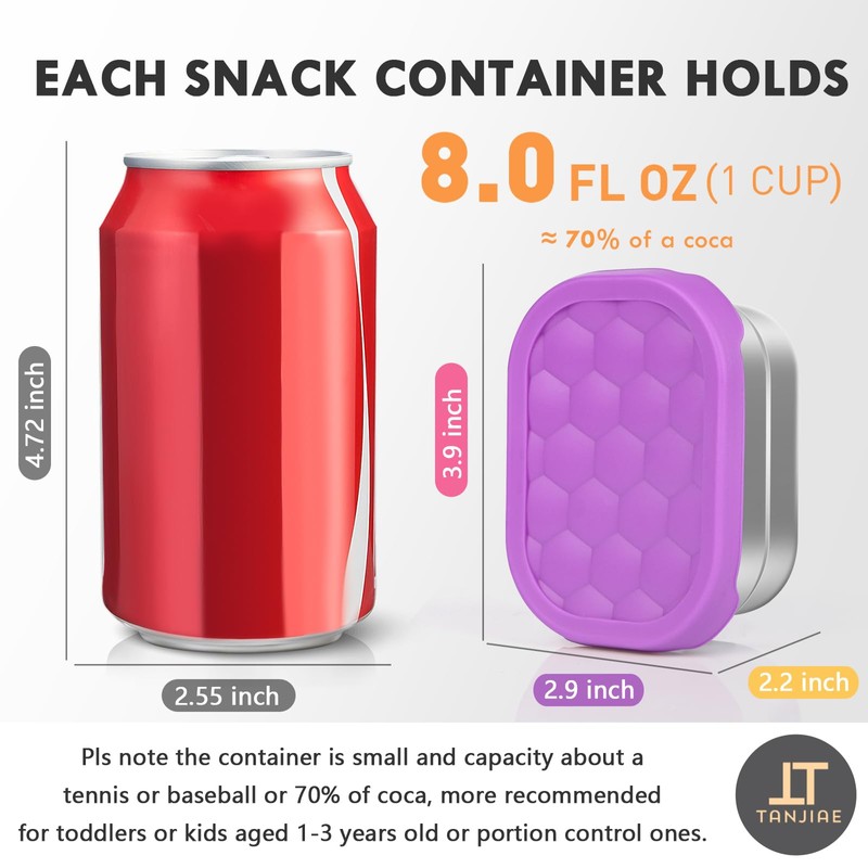 Tanjiae 4Pack Small (1 CUP) 8oz Stainless Steel Snack Containers