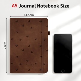 Umriox Thick A5 Lined Notebook, 365 Pages Journal Diary 100gsm No Bleed Paper, Hardcover College Ruled Journal for Women Men Work School Office, 14.5 x 21cm - Brown