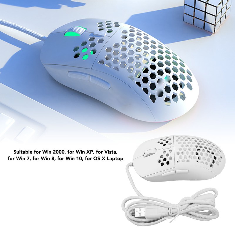 Wired Mouse Ergonomic White Adjustable DPI 6 Keys Hollowed Out