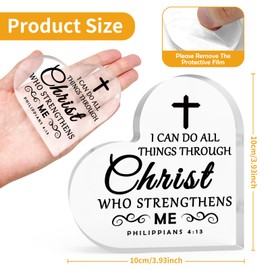 Religious Bible Verses Gift Appreciation Gift for Pastor Acrylic Heart-Shaped Keepsake Baptism Gift for Boy Girl First Communion Gift Acrylic Heart Plaque Christian Gifts for Women Catholic Gift