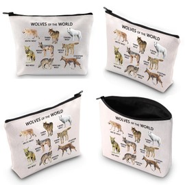 Wolves of The World Wolf Makeup Bag Gift for Wolf Lovers Wildlife Animal Wolf Themed Gift Wolf Birthday Cosmetic Bag Zipper Pouch (Wolves of The World ku)