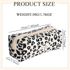 ICKEYOU Pencil Case Corduroy Fabric Girls Teenager Pencil Case Pencil Case Stationery Organiser Bag Large Storage Capacity Pencil Case for School Office, White Leopard Print, Pencil case