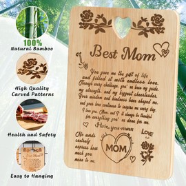 Mom Birthday Gifts, Bamboo Cutting Board Set, Mothers Day Thanksgiving Day Gift for Mom from Daughter, Best Mon Wooden Cutting Board for Kitchen Engraved Utensil Set