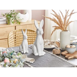 Beliani Rabbit Figurine Rabbit Easter White Ceramic Easter Decoration Rabbit Shape 26 cm Ruca
