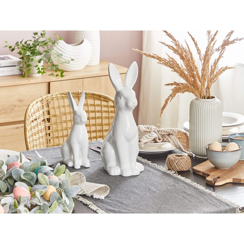 Beliani Rabbit Figurine Rabbit Easter White Ceramic Easter Decoration Rabbit