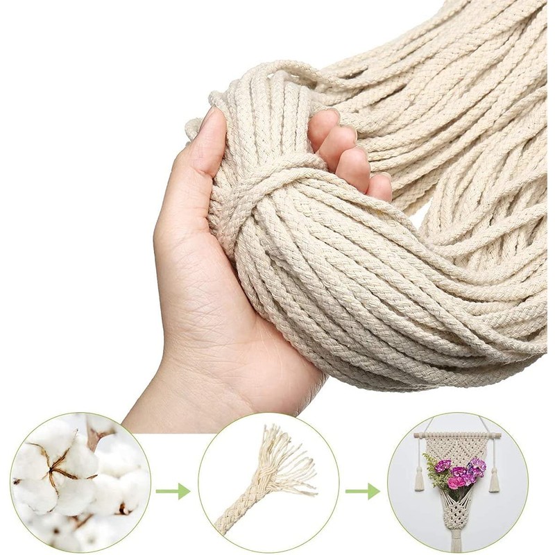 5mm * 295ft Macrame Cord Natural Cotton Rope 8 Strand