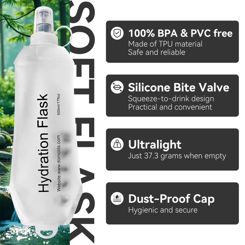 TACVEL 2 Pack 500ml Soft Flask, Shrink As You Drink