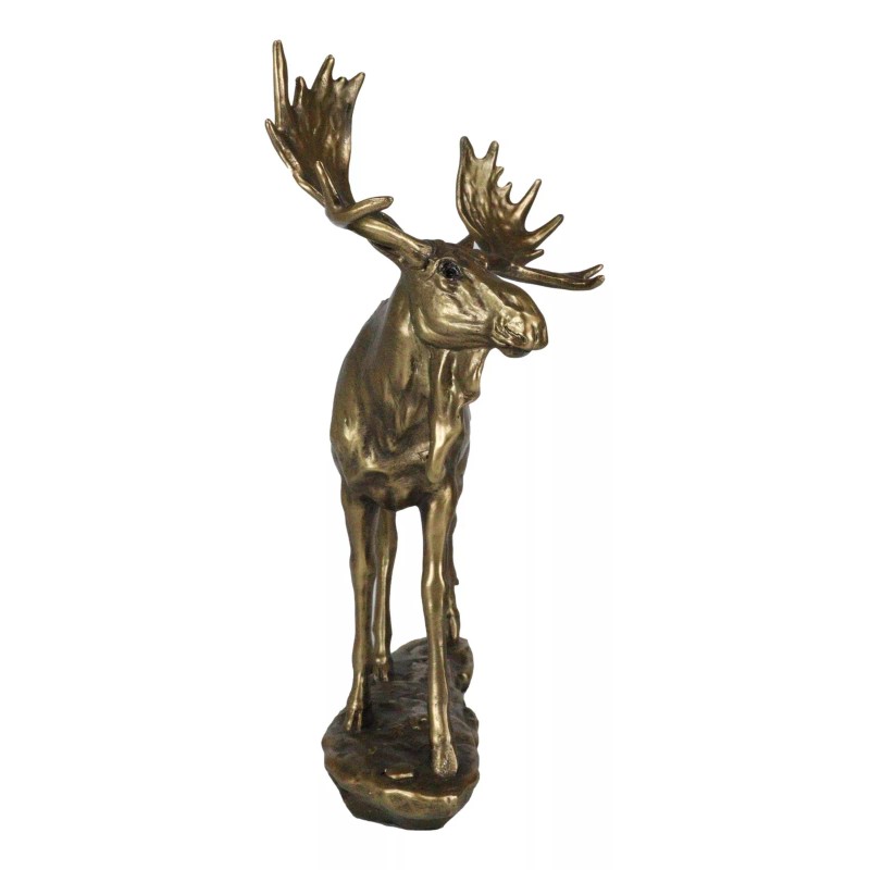 Realistic Large Bull Moose Statue In Gold Patina 11" W