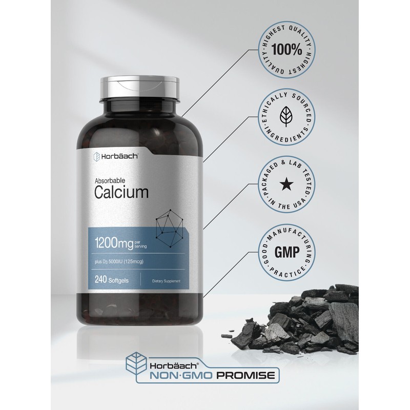 Horbäach Calcium with Vitamin D3 | 1200mg | 240 Softgels