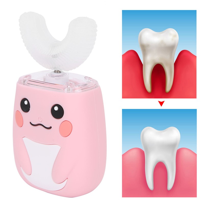 Children Electric Toothbrush Teeth Cleaning Massage UShape Waterproof Automatic Toothbrush(Pink
