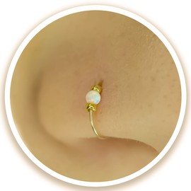 Thin 14k Gold Filled Small Nose Piercing - 2 mm White Opal Piercing Nose Ring - 24 Gauge Very Thin Nose Ring Small Piercings Nose Piercing - Opal Nose Ring