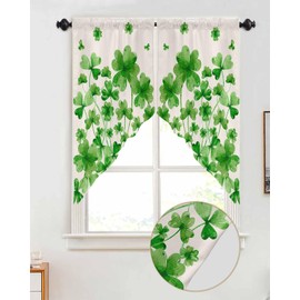 St. Patrick's Day Swag Curtain,Lucky Clover Leaves Seamless Kitchen Valances Rod Pocket Curtains Tier Pair Swag Topper,Spring Shamrock Leaf 2 Panels Window Treatment for Bathroom Living Room Bedroom