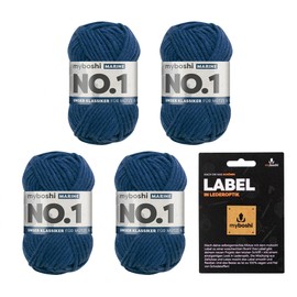 myboshi No.1 Wool for Crochet and Knitting, Quick Knitting Yarn, Durable Hat Wool, Knitting Wool, Crochet Wool, Mulesing-Free, Ll. 55 m / 50 g, 30% Wool (Merino Wool), Blue (Navy), 4 Balls