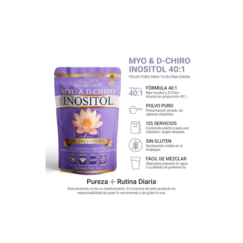 Healthy Superfoods Myo Chiro Inositol Polvo Puro Fórmula 500 125