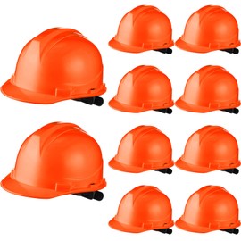 Leumoi 10 Pcs Suspension Hard Hat, Construction Hard Hat for Safety, Ratchet Cap Style with Self Adjusting Crown Straps for Man Woman (Orange)