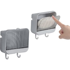 PENGQIMM 2 Pcs Soap Dish,Soap Box Holder,Soap Holder,Bar Soap Holder for Shower Wall with 2 Hooks,Wall Mounted Layers Soap Dish No Drilling,Strong Soap Holder for Bathroom and Kitchen Sink Holder (White)